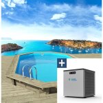 Habitat et jardin - piscine bois ' miami 145 ' - 4. 86 x 3. 36 x 1. 45 m + mini pompe  chaleur 3. 5kw ...