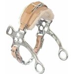 Hackamore en fer chrom� � tiges courtes avec nez en cuir et renfort en laine