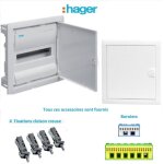 Hager - coffret électrique encastré cloison creuse 12 modules 1 rangé - porte métallique blanche vh12nc ... Hager - coffret électrique encastré cloison creuse 12 modules 1 rangé - porte métallique blanche vh12nc ...