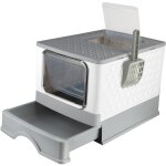 Maison de toilette pliable pour chat, bac  litire pour chat, tiroir  litire coulissant, pelle , 52x39x39cm ...