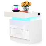 Table de chevet avec 2 tiroirs et 16 couleurs led , table de nuit, table tlphone, prises ca, pour salon, ...