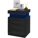 Table de chevet haute brillance avec led lumires, armoire commode 3 tiroirs table de nuit meuble de ...