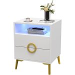 Table de chevet moderne  2 tiroirs avec lumires led, table de nuit avec multiprise, pour salon, chambre ...