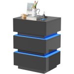 Table de chevet moderne  3 tiroirs avec lumires led, table de nuit, pour salon, chambre  coucher, ...