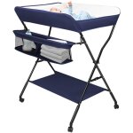 Haloyo - table  langer baignoire table  langer pliable pour bb avec panier de rangement marine