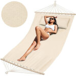 Hamac de jardin boh�me pour deux personnes, grand, solide, balan�oire, barre d'�cartement beige, 310x150 ...