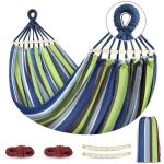 Hamac suspendu confortable et robuste, avec barre en bois anti - basculement et corde pour ext�rieur ...