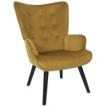 Altobuy - hamza - fauteuil tissu velours c�tel� moutarde et pi�tement h�v�a laqu� noir