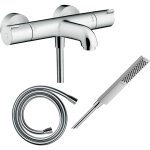 Hansgrohe - pack mitigeur bain thermostatique ecostat 1001cl + flexible isiflex + pommeau pulsify e 100 ...