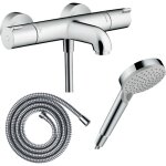 Pack mitigeur bain thermostatique hansgrohe ecostat 1001cl + flexible metaflex + pommeau vernis blend ...