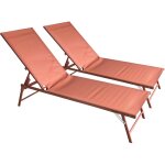 Happy garden - lot de 2 bains de soleil pliants sicilia en textil�ne terracotta - structure terracotta ...