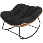 Happy garden - fauteuil � bascule en rotin synth�tique avec coussin noir cinta