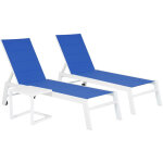 Happy garden - set 2 bains de soleil et table d'appoint barbados en textil�ne bleu - aluminium blanc