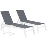 Happy garden - set 2 bains de soleil et table d'appoint barbados en textil�ne gris - aluminium blanc