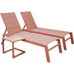 Happy garden - set 2 bains de soleil et table d'appoint barbados en textil�ne terracotta - aluminium ...