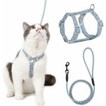 Harnais chat rglable harnais laisse (bleu - vert m) pour chat petit chien en nylon avec laisse rsistant ...