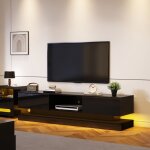 Hauss spole - meuble tv led avec rangement ouvert, capacit� de 60 pouces, 2 tiroirs, meuble t�l� pour ...