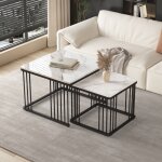 Hauss spole - table basse 2 en 1, table carrée, 60x60x45 + 45x45x40cm, placage marbre brillant, pieds ... Hauss spole - table basse 2 en 1, table carrée, 60x60x45 + 45x45x40cm, placage marbre brillant, pieds ...