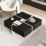 Hauss spole - table basse 70x70x35cm, carrée - moderne, compartiment de rangement central 10x10cm, noir ... Hauss spole - table basse 70x70x35cm, carrée - moderne, compartiment de rangement central 10x10cm, noir ...