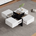 Hauss spole - table basse carrée brillante 70x70x35 cm, rangement intégré et 4 tiroirs, capacité de charge ... Hauss spole - table basse carrée brillante 70x70x35 cm, rangement intégré et 4 tiroirs, capacité de charge ...