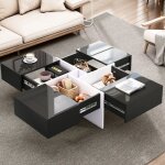 Hauss spole - table basse carrée brillante 70x70x35 cm, rangement intégré et 4 tiroirs, capacité de charge ... Hauss spole - table basse carrée brillante 70x70x35 cm, rangement intégré et 4 tiroirs, capacité de charge ...