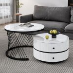 Hauss spole - table basse gigogne 2 en 1, 2 tiroirs, 60x60x46 + 50x50x30, 8cm, placage marbre brillant, ...