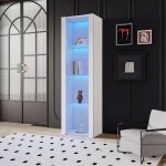Vitrine, 3 compartiments en verre, 55x38x166cm, brillante avec �clairage led, armoire haute, armoire ...