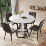 Hauss spole - 1 table de salle  manger ronde, placage marbre, design patchwork, pieds en mtal, table ...