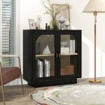 Hauss spole - buffet 79x35x80 cm, vitrine, bibliothque, 2 portes, pour chambre / bureau / salon, noir ...