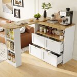 Hauss spole - buffet de cuisine blanc avec table de bar rotative � 360�, pour salon et salle � manger, ...