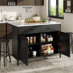 Hauss spole - buffet de cuisine noir avec table de bar, 2 portes et 2 tiroirs, meuble de salon de cuisine, ...