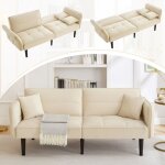 Hauss spole - canap� convertible 2 places en velours avec 2 coussins, canap� droit de salon, dossier ...