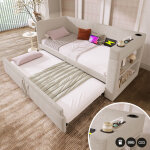 Hauss spole - canap� - lit enfant 90�180 / 200cm avec lit gigogne, usb + type - c, rangement ouvert, ...