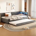 Hauss spole - canap - lit avec rangement 90200 cm, lit gigogne led 90190 cm, usb + type c, lin, sans ...