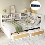 Hauss spole - canap - lit140200cm, lit adulte enfant , 2 tiroirs, avec rangement, prise, sans matelas, ...