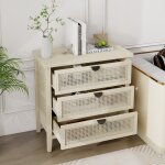 Commode 80�40�80, 4 cm, poign�e noire, 3 tiroirs, meuble de rangement de salon, mdf, couleur naturelle ...