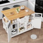 Desserte de cuisine  roulettes avec table de bar pliante, buffet, 1 tiroir + 4 portes, tagres rglables, ...