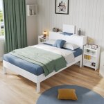 Hauss spole - lit adulte 140�200 cm avec 2 chevets, t�te de lit rangement, sommier � lattes, sans matelas, ...