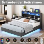 Hauss spole - lit adulte, lit double, usb, led, t�te de lit avec rangement, lin - a, 140x200 cm lin, ...