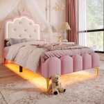 Hauss spole - lit adulte / enfant rembourr 90x200 cm, led, lit simple, tte de lit en forme de couronne, ...