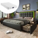 Hauss spole - lit capitonn lit adulte avec 4 tiroirs, led, lit double 140 x 200 cm, tte de lit rglable ...