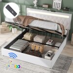 Lit coffre hydraulique, lit adulte, lit double, led, t�l�commande, usb, prise type - c, lin - 180x200 ...