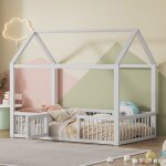 Hauss spole - lit enfant en bois 90200cm, lit cabane, barrire de scurit, sans matelas, blanc
