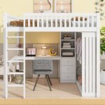 Hauss spole ? lit mezzanine 140x200 cm ? bureau int�gr� ? armoire ouverte ? 3 tiroirs ? bois de pin et ...