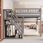 Hauss spole - lit mezzanine enfant en bois 140200cm 2 personnes, avec rangement, lit ado, sans matelas, ...