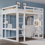 Hauss spole - lit mezzanine enfant en bois 140×200cm avec bureau et étagère, 1 tringle à vêtements, antichute, ... Hauss spole - lit mezzanine enfant en bois 140×200cm avec bureau et étagère, 1 tringle à vêtements, antichute, ...