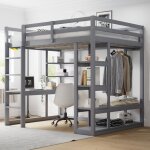 Hauss spole - lit mezzanine enfant en bois 140×200cm avec bureau et étagère, 1 tringle à vêtements, antichute, ... Hauss spole - lit mezzanine enfant en bois 140×200cm avec bureau et étagère, 1 tringle à vêtements, antichute, ...