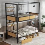 Lit superposé enfant en métal 2 personnes 90×200cm avec rangement, 1 tiroir 1 étagère à chaussures 4 ... Lit superposé enfant en métal 2 personnes 90×200cm avec rangement, 1 tiroir 1 étagère à chaussures 4 ...