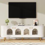 Meuble tele salon 170x35x55cm, meuble bas, espace de rangement, avec 4 portes vitr�es, poign�e en or, ...