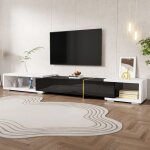 Hauss spole - meuble tv bas 140x40x30cm, longueur rglable, avec fonction rotation, placage aspect marbre, ...